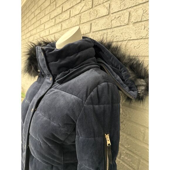 Royal Matrix Women Navy Removable Faux Fur Hoodie Quilted Coat Size XS - Picture 9 of 14